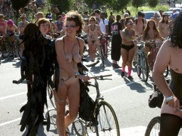 Amateur nudists cyclists on european..